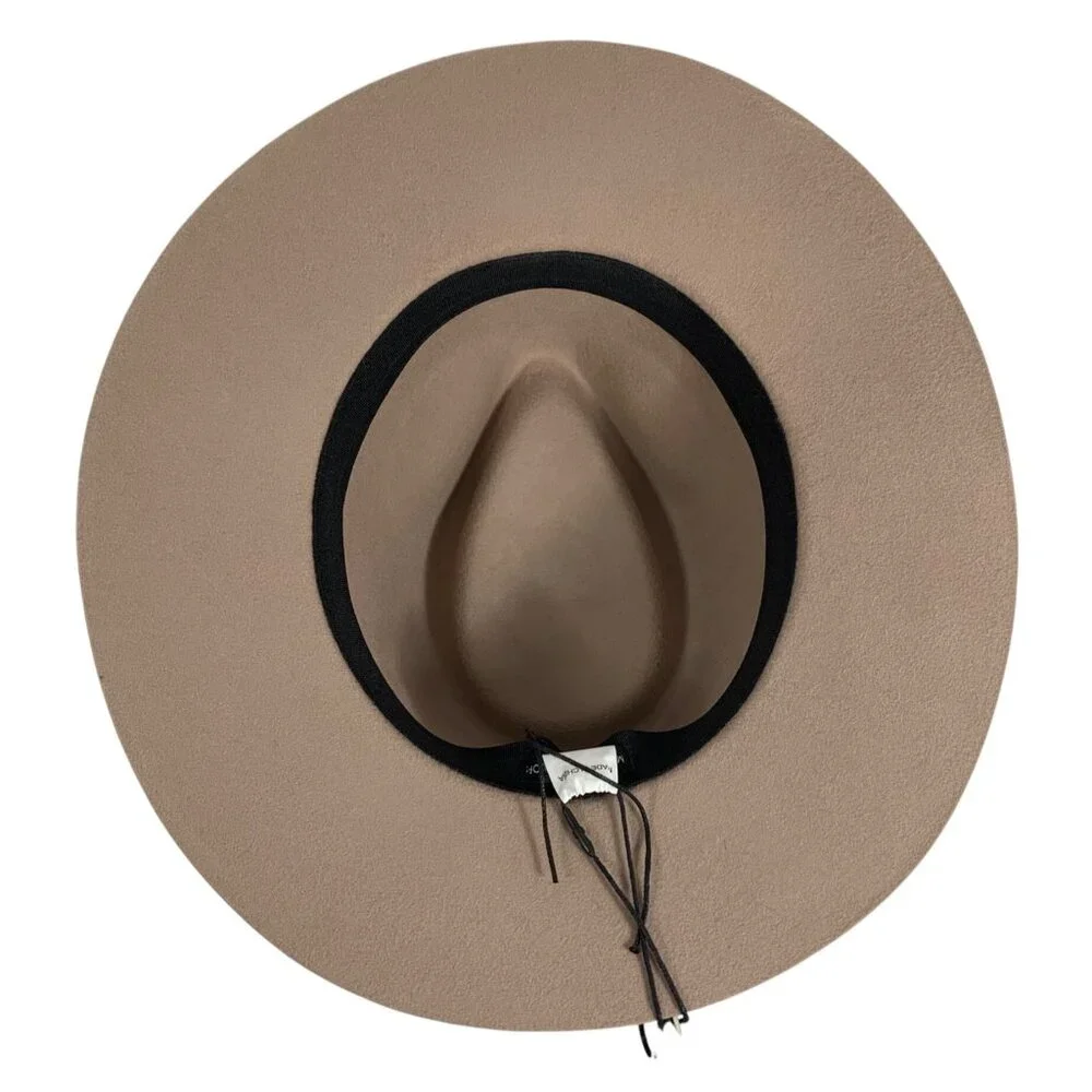 Morgan & Taylor 100% Australian Wool Tan Fedora Hat Gold Trim Band OSFM Adj NWT